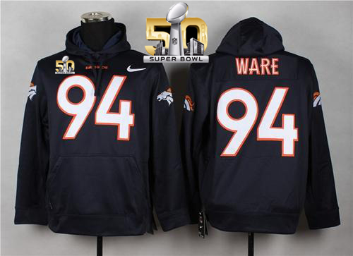 Denver Broncos #94 DeMarcus Ware Blue Super Bowl 50 Pullover NFL Hoodie - Click Image to Close